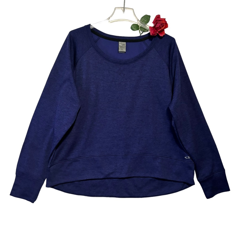 Champion duo dry black blue heather long sleeve hi low top XXL NWOT